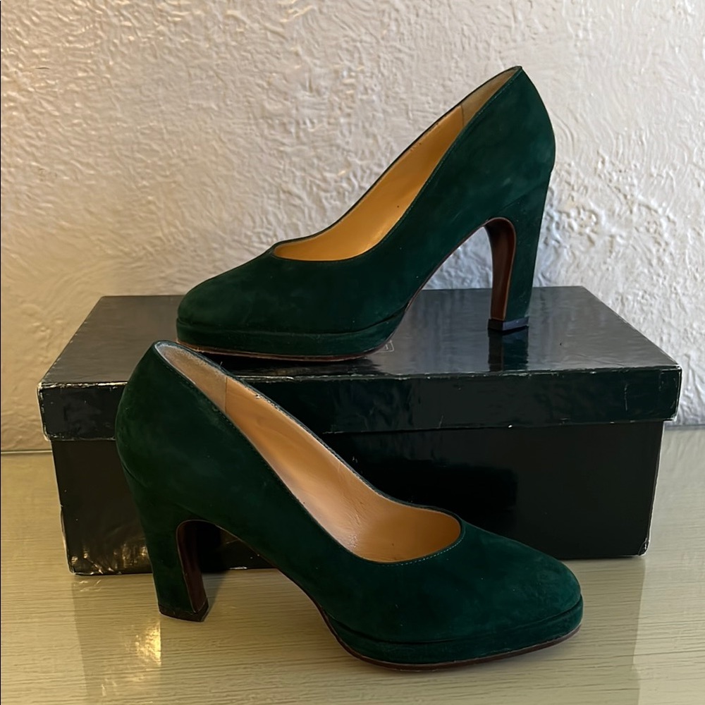 Vintage French Forest Green Suede High Heels